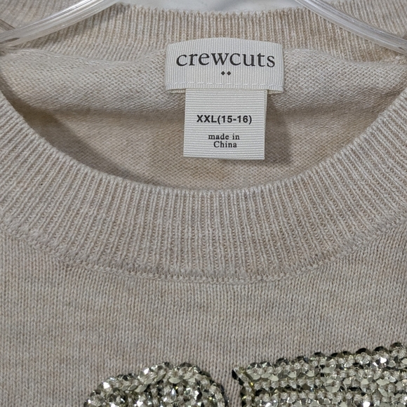 Crewcuts Beige Sweater With Gold Sequin Bow - Size XXL Girls 15-16 - Picture 6 of 6